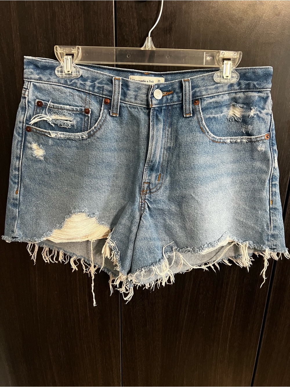Abercrombie & Fitch Distressed Light Blue Cutoff Denim Shorts